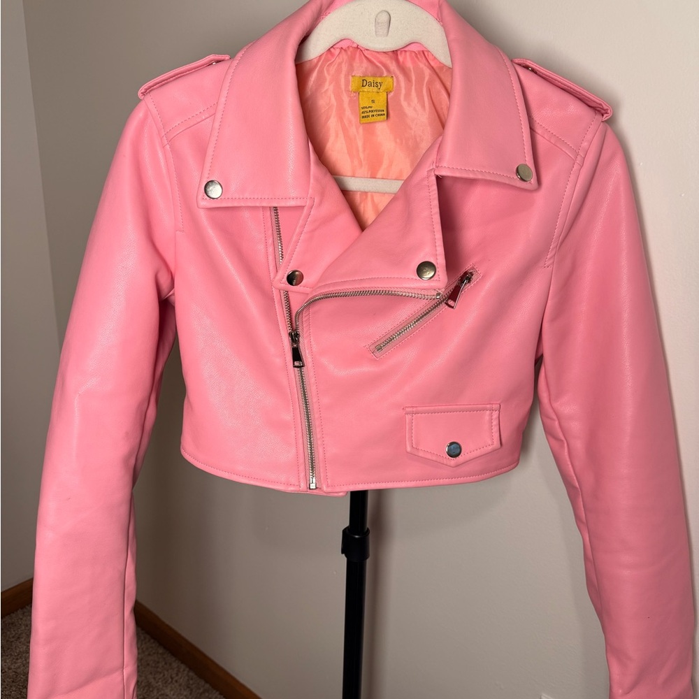 Daisy Vibrant Pink Leather Moto Jacket
